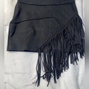 LAST CHANCE Fringe black skirt suede-like material